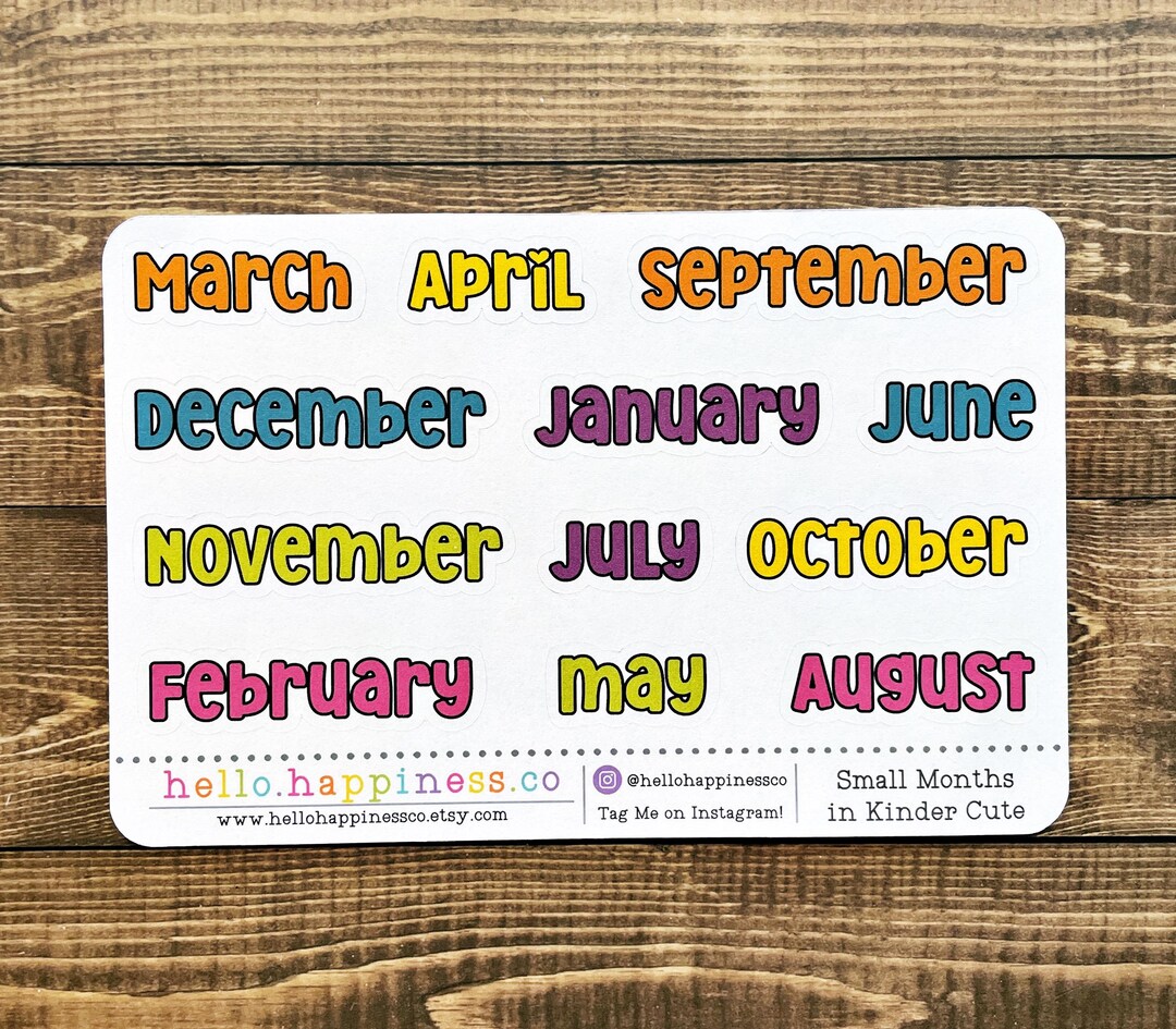 Small Months of the Year Planner Stickers - Kinder Cute - Etsy