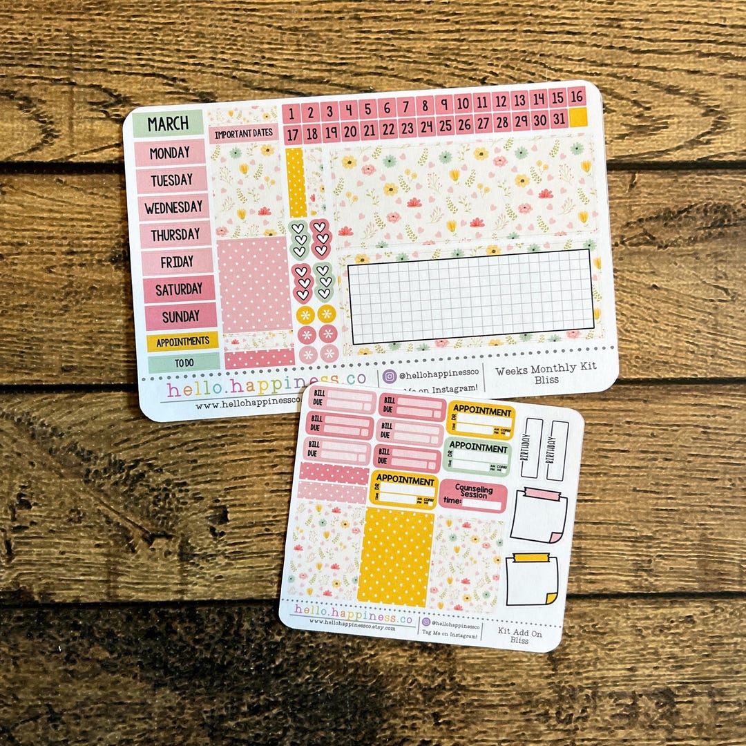 Hobonichi Weeks Planner Kit: March Monthly Stickers - Bliss Design - Etsy
