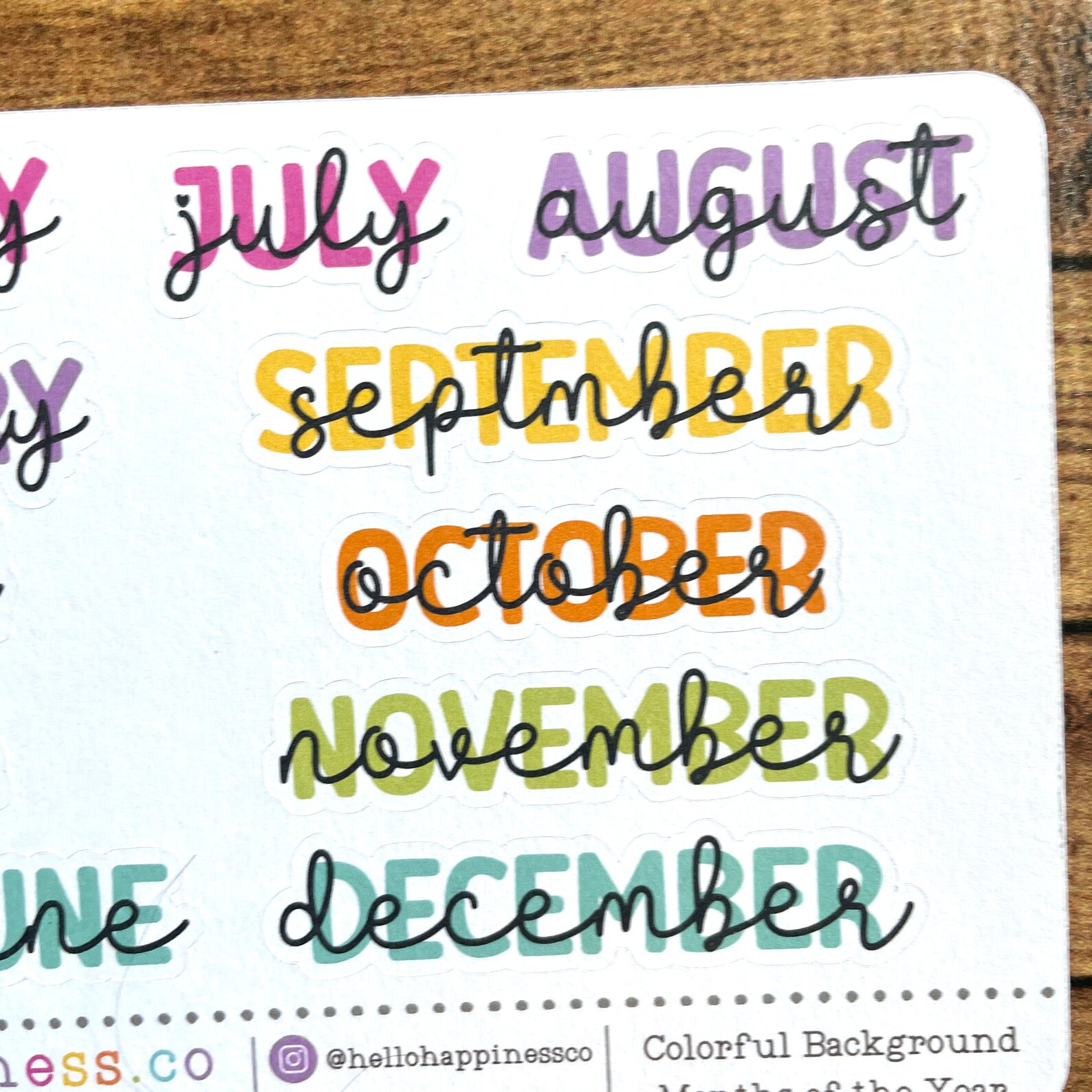 Small Months of the Year Planner Stickers - Colorful Background - Etsy