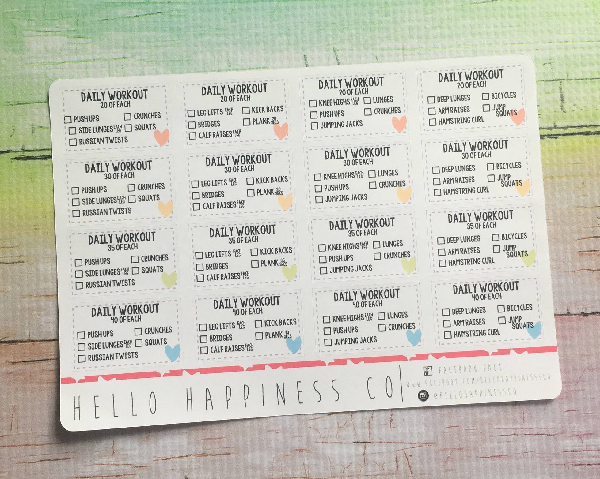 Daily Work Out Planner Stickers - Two Sheets - Etsy