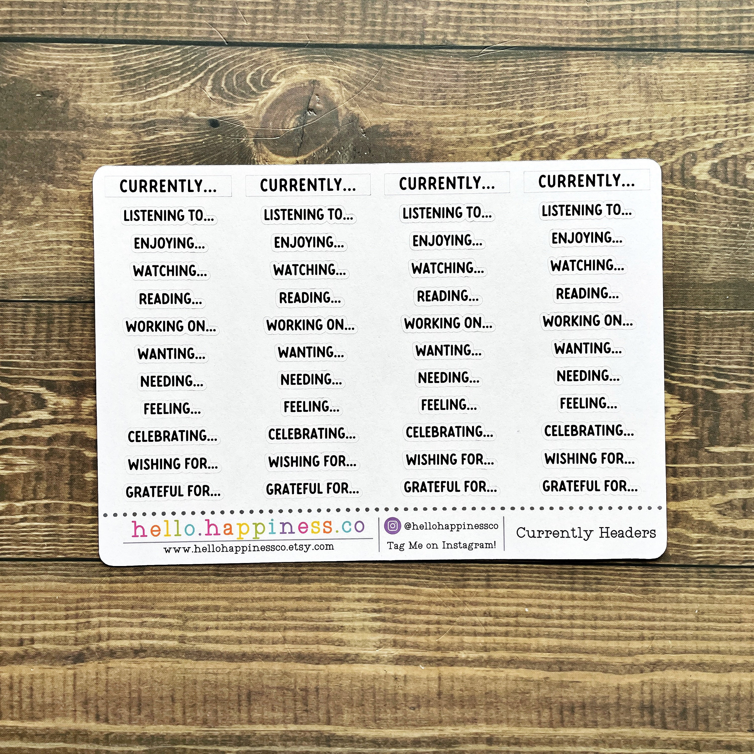 Currently Headers Planner Stickers - Individually Cut - Memory Keeping Stickers