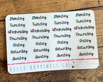 Weekdays - Doodle Script - Days of the Week Planner Stickers