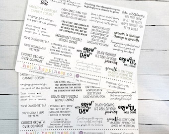 Personal Growth Quote Planner Stickers - Colorful and Black & White Options