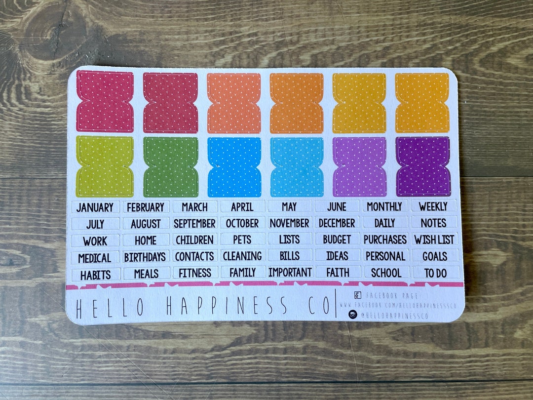 Small Planner Tab Stickers With Header Stickers Bright Polka Dots Printed on Glossy Vinyl Etsy