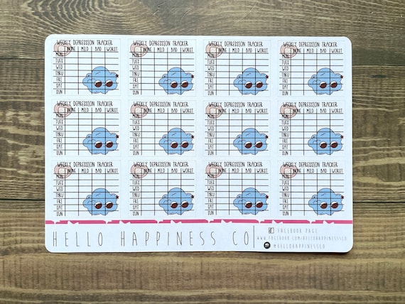 Weekly Depression Tracker - Mental Health Planner Stickers -  Background Color Options