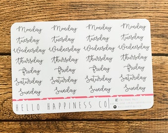 Skinny Script Days of the Week Planner Stickers