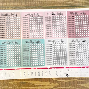 Customizable Weekly Task Trackers - Planner Stickers - Many Color Options