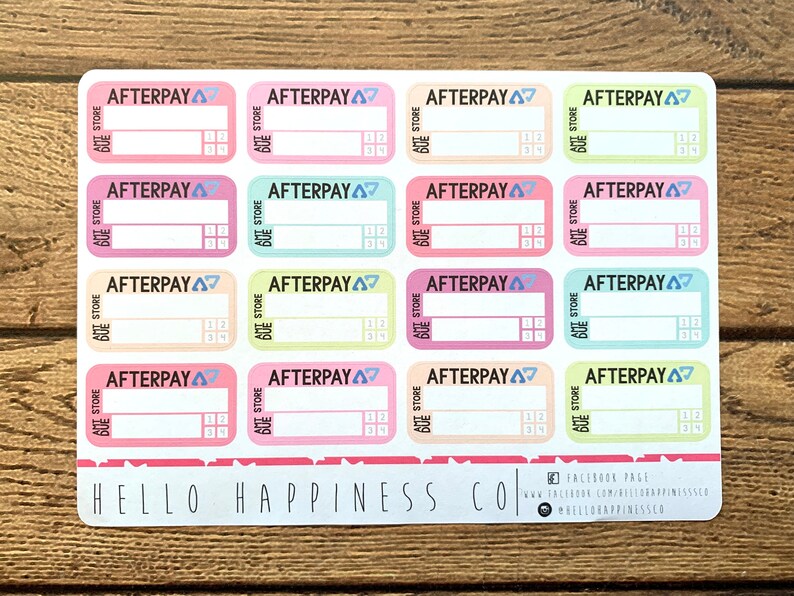 Pay in Four - AfterPay - Klarna - Sezzle - Affirm - Zip (Quadpay) - PayPal 4- Bill Due Planner Stickers - Many Color Options - 1.5in 