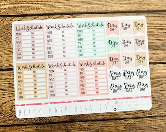 Work Schedule Tracking Planner Stickers - Many Color Options- Multiple Sizes Available