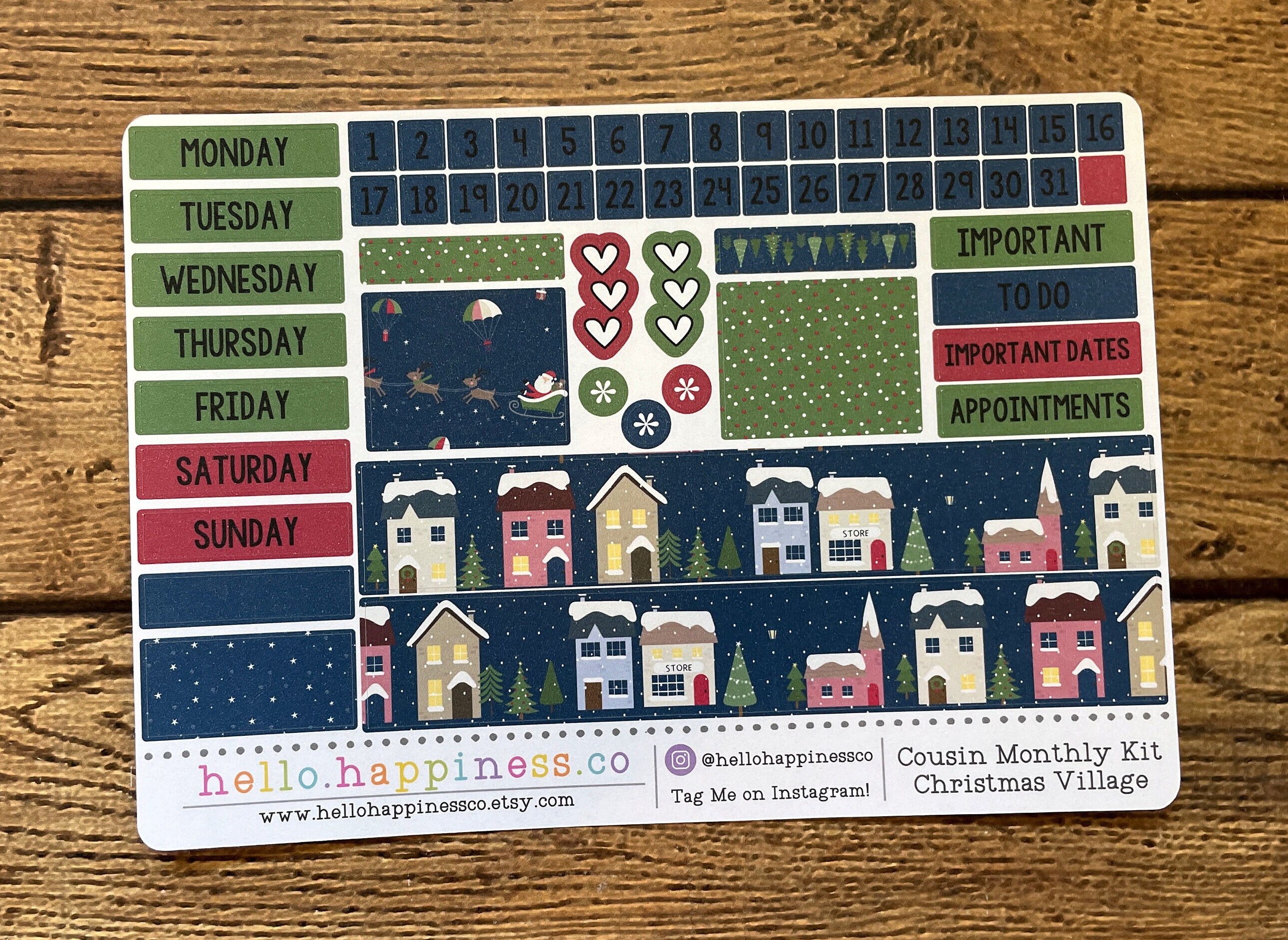 Hobonichi Cousin Monthly View Kit - Christmas Village - December - Etsy