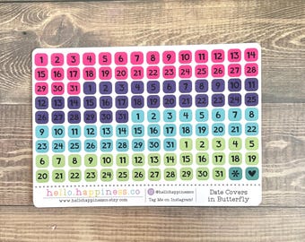 Colorful Square Date Cover Planner Stickers - Tiny Optons Available - Many Color Options