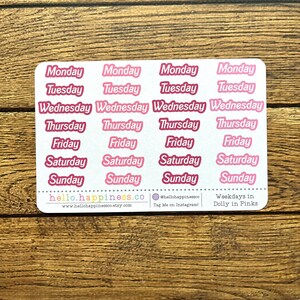 Days of the Week Planner Stickers - Dolly in Pinks