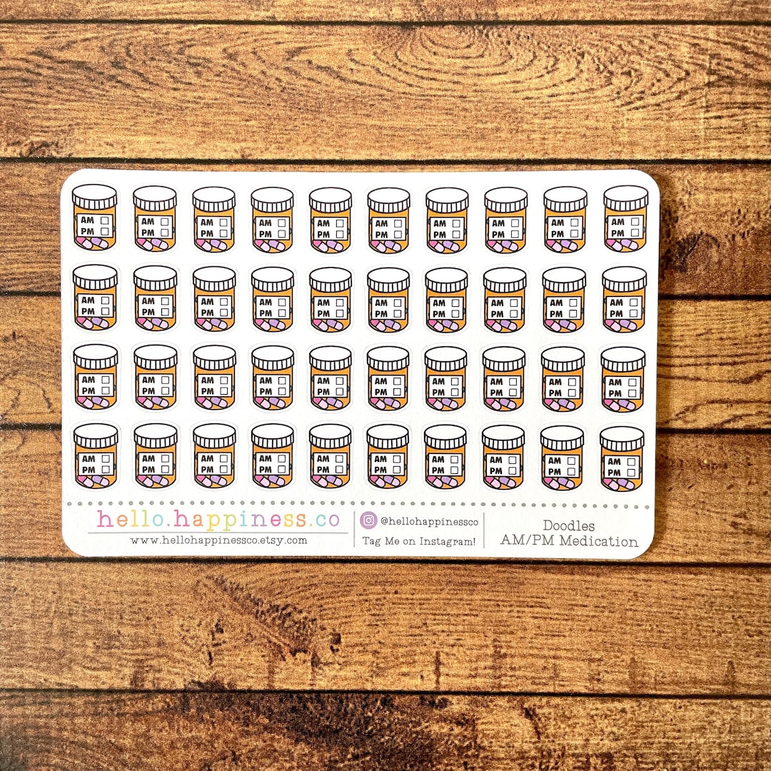 Doodle Medication Bottle With AM/PM Medication Tracker Planner Stickers ...