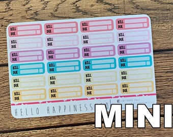 MINI Simple Bill Due Planner Stickers - Many Color Options