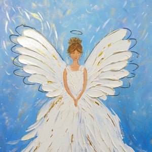 Angel painting Angel Blessings White Angel wings wall decor Angels on canvas Original art Angel of Light Guardian angel gift Christmas decor