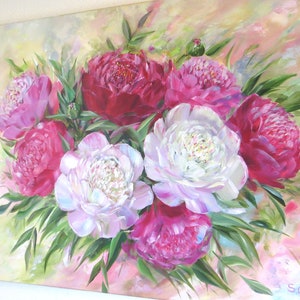 Peony painting Peonies painting Mothers day gift for Mother Summer blossom Summer flowers painting Peony Flower bouquet painting for gift image 4