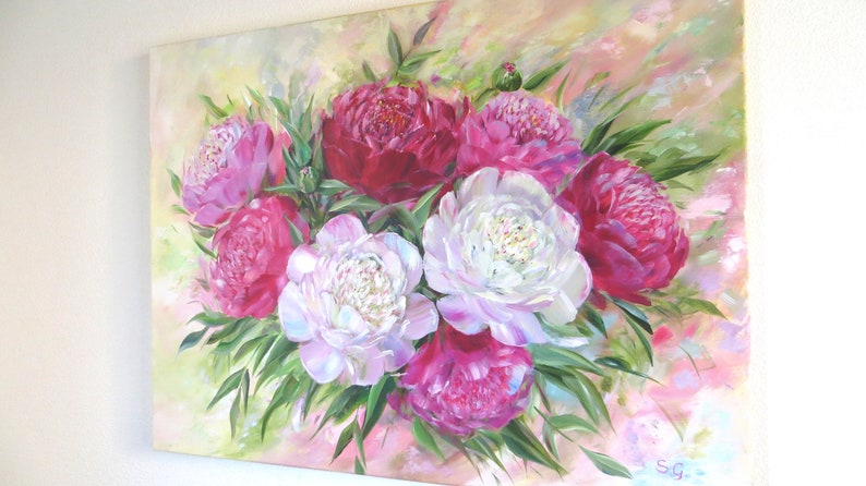 Peony painting Peonies painting Mothers day gift for Mother Summer blossom Summer flowers painting Peony Flower bouquet painting for gift image 4