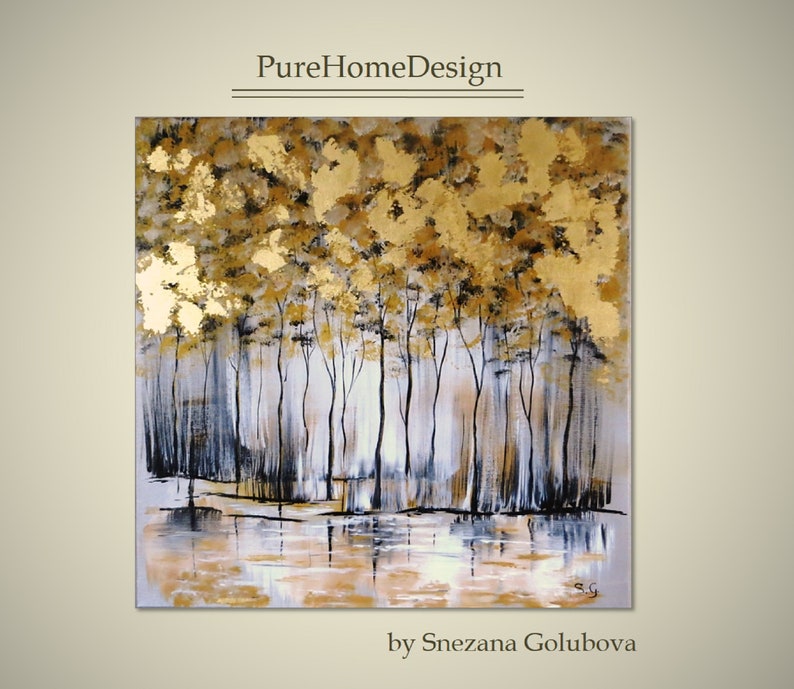 ABSTRACT ORIGINAL Painting Gold Leaf Painting Gray Abstract Etsy