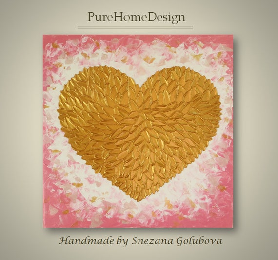 CANVAS /'Love Pink and Gold Heart/' Gallery Wrapped Art Wall Decor