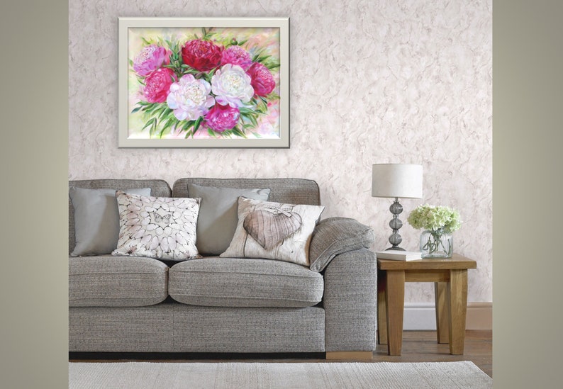 Peony painting Peonies painting Mothers day gift for Mother Summer blossom Summer flowers painting Peony Flower bouquet painting for gift image 6