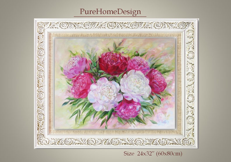 Peony painting Peonies painting Mothers day gift for Mother Summer blossom Summer flowers painting Peony Flower bouquet painting for gift image 2