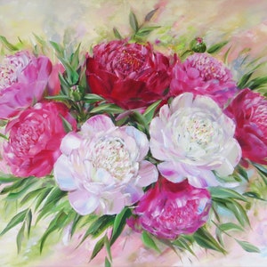 Peony painting Peonies painting Mothers day gift for Mother Summer blossom Summer flowers painting Peony Flower bouquet painting for gift image 1