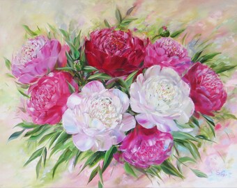 Peony painting Peonies painting Mothers day gift for Mother Summer blossom Summer flowers painting Peony Flower bouquet painting for gift