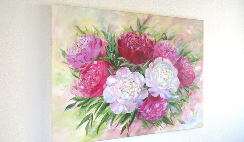 Peony painting Peonies painting Mothers day gift for Mother Summer blossom Summer flowers painting Peony Flower bouquet painting for gift image 3