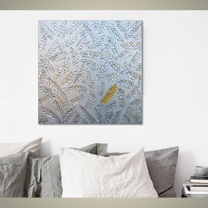 Canvas art Gold leaf painting Textured wall art Acrylic painting Silver leaves painting Over the bed decor Modern art Bedroom wall art image 9
