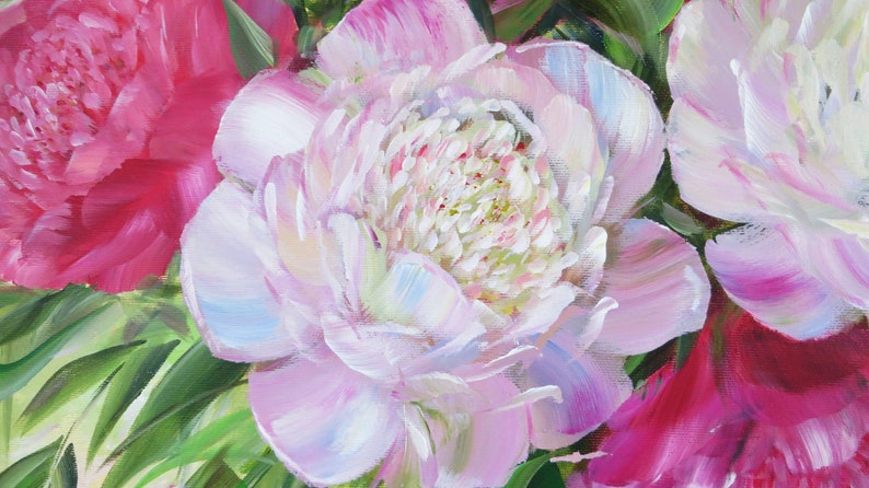 Peony painting Peonies painting Mothers day gift for Mother Summer blossom Summer flowers painting Peony Flower bouquet painting for gift image 5