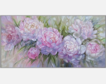 Peony painting Flower Original artwork Acrylic painting White Peonies art on canvas Floral artwork Peony wall art Flowers Summer blossom