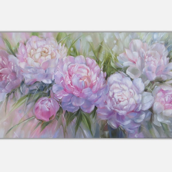 Peinture pivoine fleur oeuvre d'art originale peinture acrylique pivoines blanches art sur toile oeuvre florale art mural pivoine fleurs fleur d'été