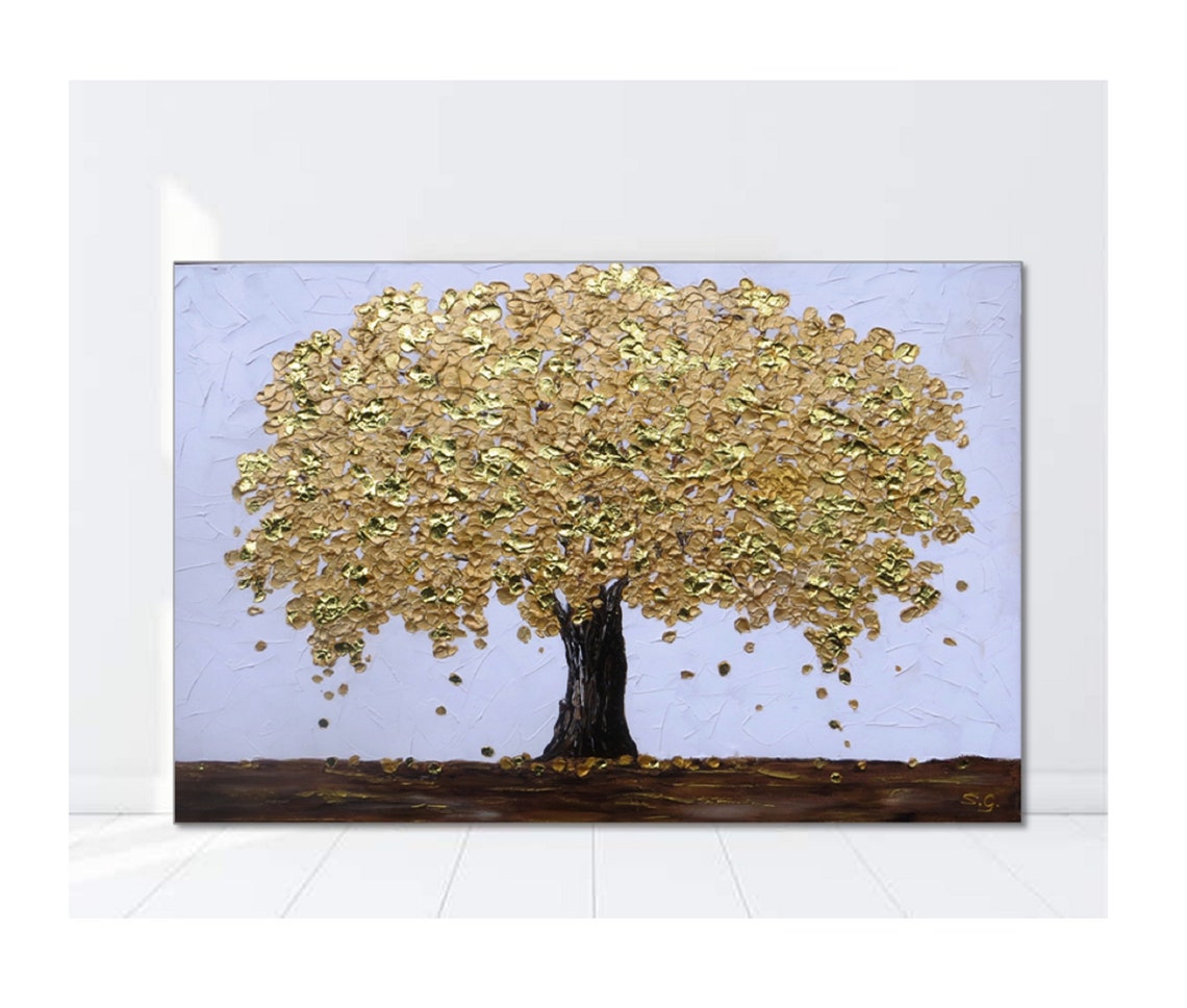 Large painting Gold Tree art Original abstract painting Canvas Etsy