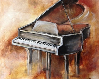 Peinture de piano Peinture musicale Piano sur toile Musique Wall Art Cadeau de professeur de musique pour professeur de piano Cadeau de piano Image de piano à queue Art du piano