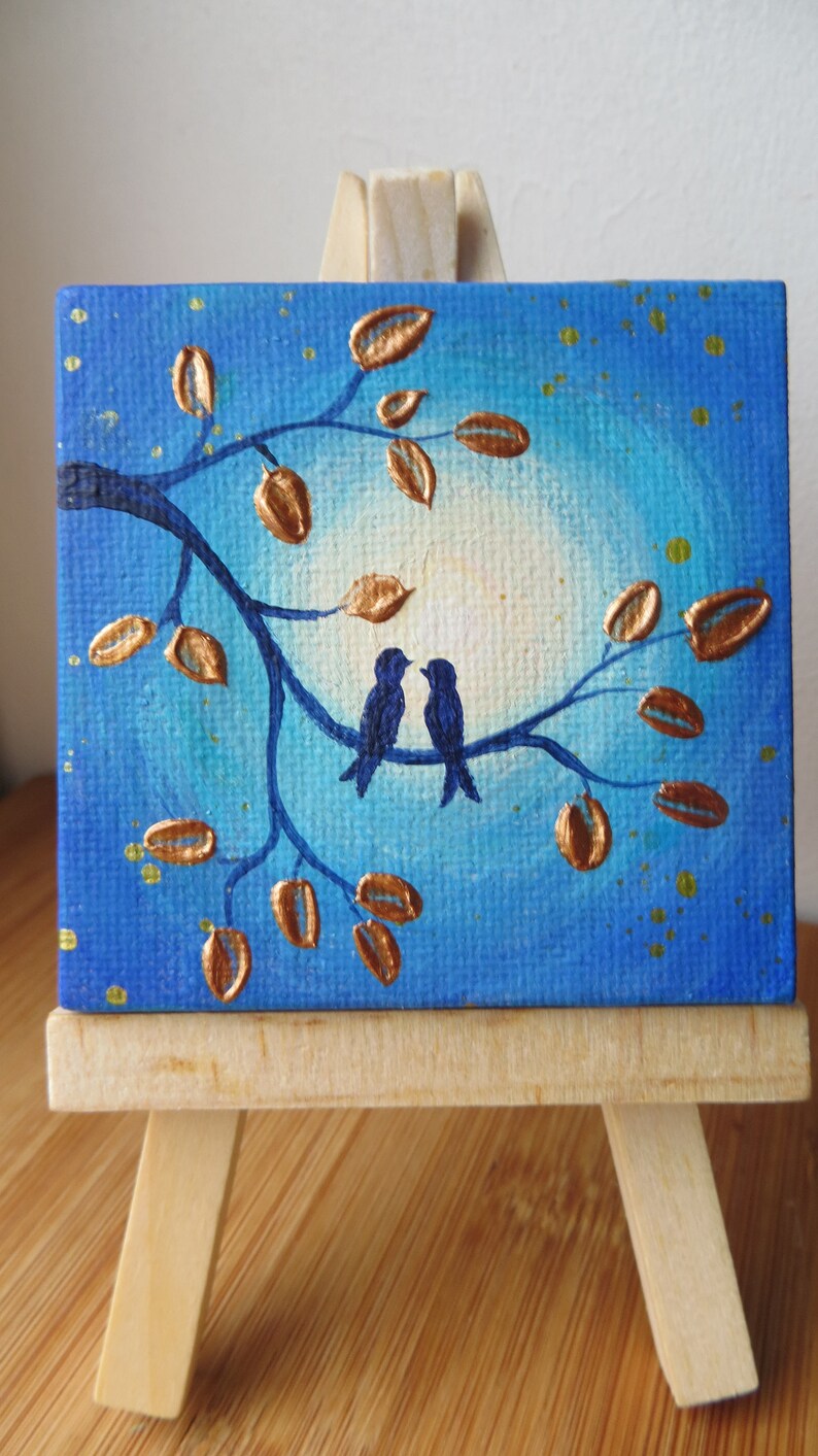 Lovebirds Paintings Miniature Paintings Small Canvas Art Tiny Etsy