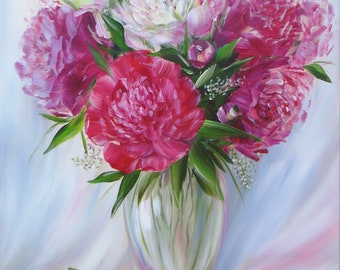 Peony painting Peonies painting Mothers day gift for Mother Summer blossom Summer flowers painting Peony Flower bouquet painting for gift