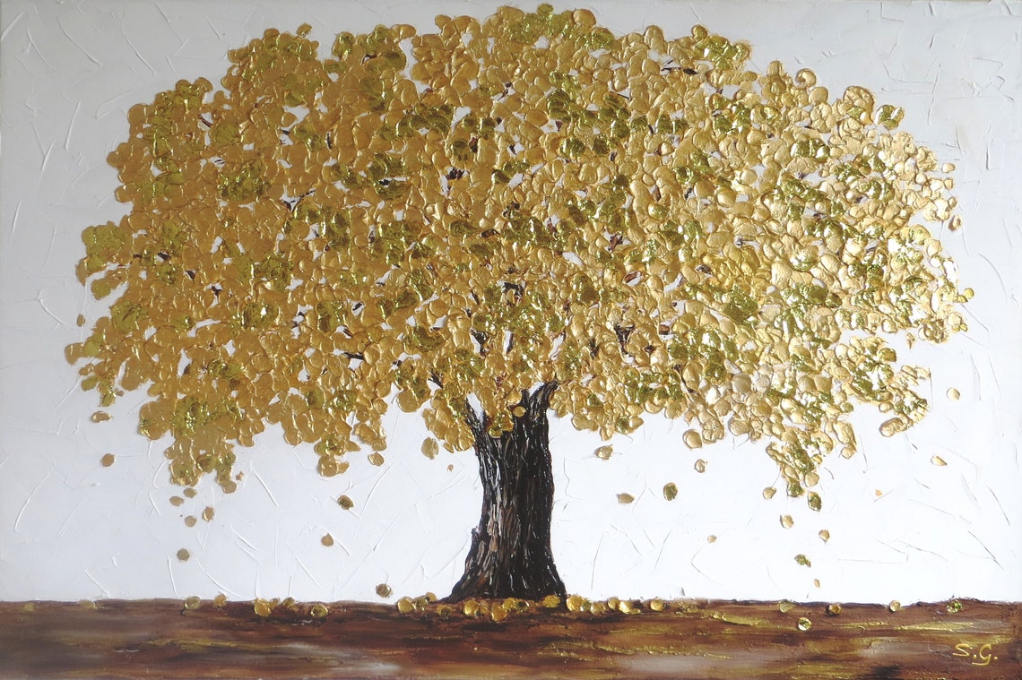 Large painting Gold Tree art Original abstract painting Canvas Etsy
