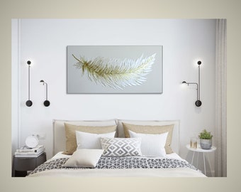 Feather Painting Gold Leaf Original Art Gold Wall Decor Textured Painting Elegant Gold Wall Art Original Painting Canvas art Home decor