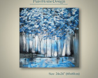 ABSTRACT ORIGINAL Painting Blue painting canvas Abstract Tree Canvas art Acrylic painting Contemporary art Modern art Landscape Blue artwork