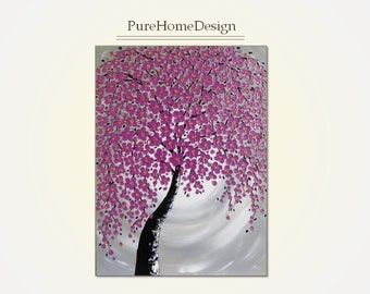 Original painting Cherry Blossom Textured wall art Abstract Painting Canvas Contemporary art Floral Tree Bedroom wall artwork