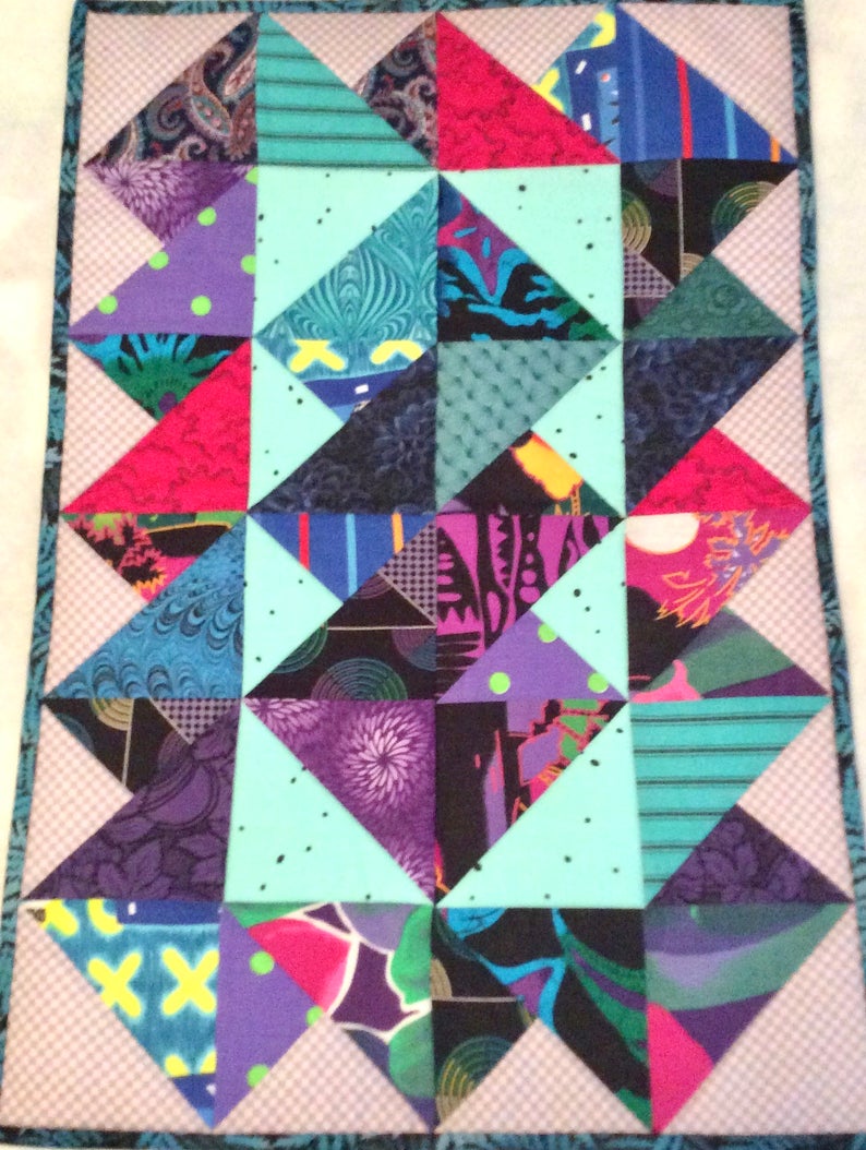 Colorful Scrappy Table Topper with Card Tricks Pattern
