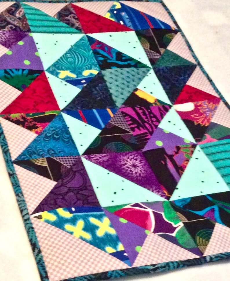 Colorful Scrappy Table Topper with Card Tricks Pattern