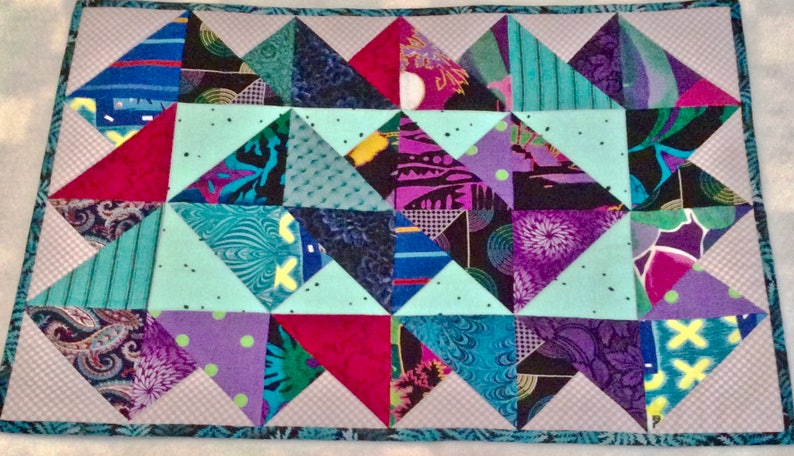 Colorful Scrappy Table Topper with Card Tricks Pattern