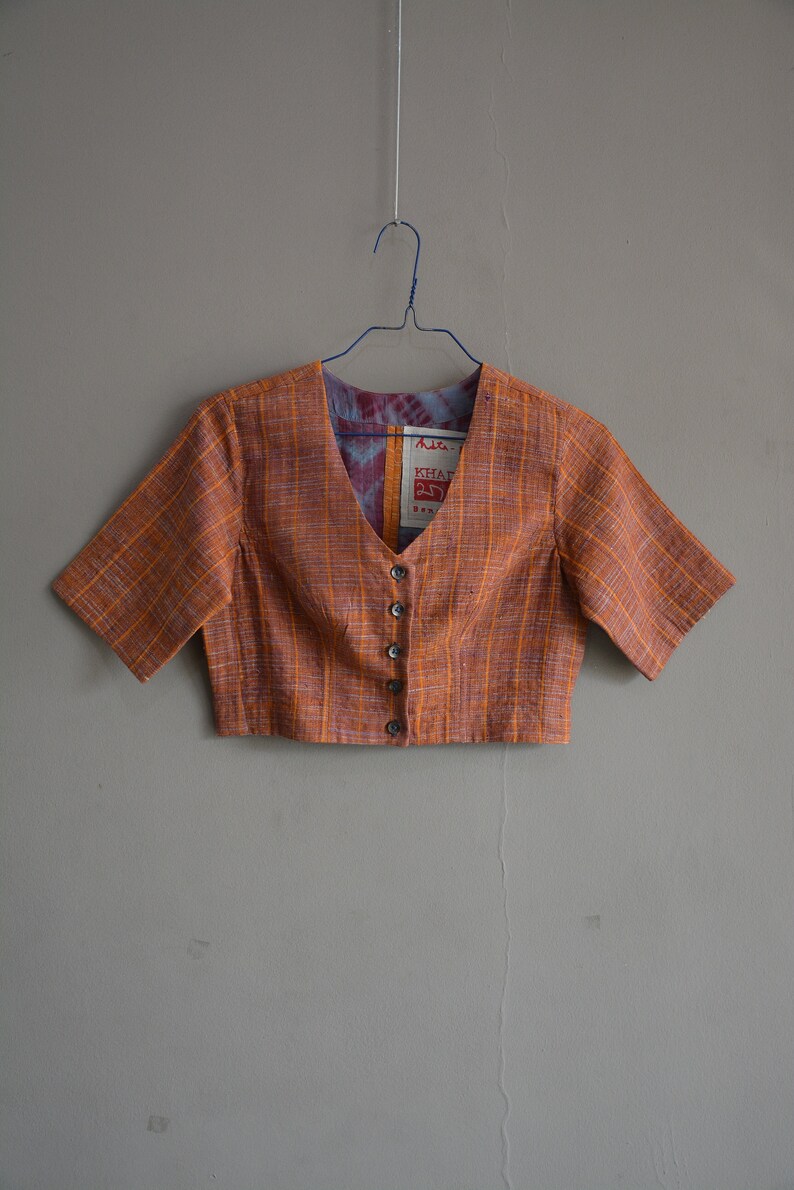 Quilted khadi blouse two layered and quilted hand-spun and handwoven sari blouse Saree blouse front button opening . comfort fit