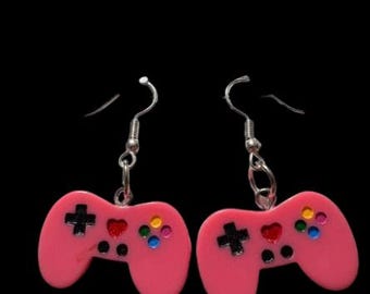 Pink Game Controller Earrings
