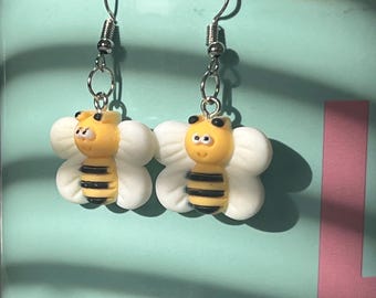 Flying Bee Earrings: Silver Plated, Nickel Free