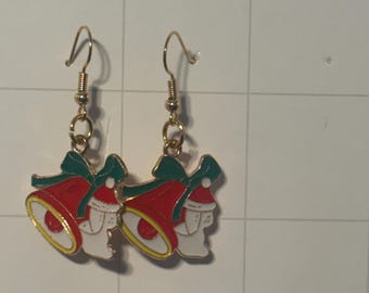 Christmas Rabbit with Bell earrings, Christmas earrings, bunny and bell earrings, Christmas bell earrings
