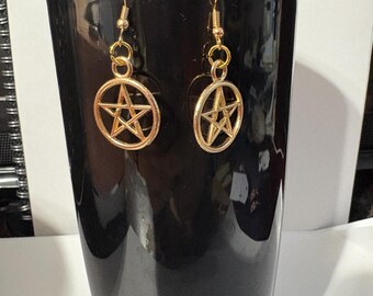 Gold Pentacle Pagan Witchy Earrings