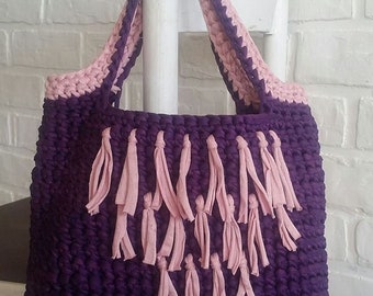 Big Boho bag Cotton crochet  Shopper bag Hippie shoulder bag Mother's Day Gifts  Knitted bag women Gift  cord bag mix colors cord shopper