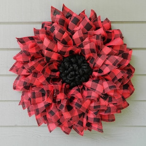 Red and Black Buffalo Plaid Front Door Wreath, Buffalo Check Wreath, Farmhouse Wreath, Buffalo Christmas, Country Door Decor